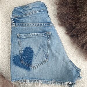 MOTHER Light Blue Jean Shorts with Heart Accent